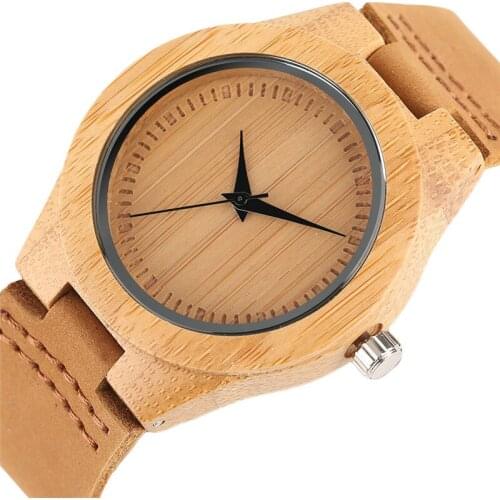 Minimalist Wooden Watches Women Quartz Watch Genuine Leather Natural Wood Bamboo Wristwatches Girlfriend Friends Best Gifts