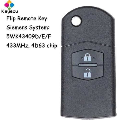 KEYECU Upgraded Flip Remote Car Key With 2 Buttons - FOB for Mazda Mazda 2 DE series 2012-2014 P/N: Siemens System 5WK43409D/E/F