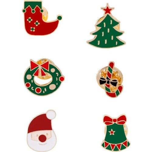 Fashion Cartoon Christmas Brooch Pins For Women Cute Santa Claus Tree Jingle Bells Socks Donuts Candy Enamel Badges