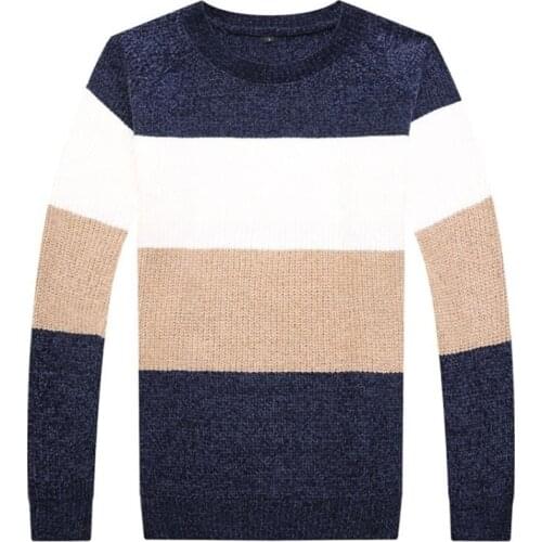 New mens autumn and winter thick long-sleeved knit sweater pullover casual color matching thickening shirt pullover