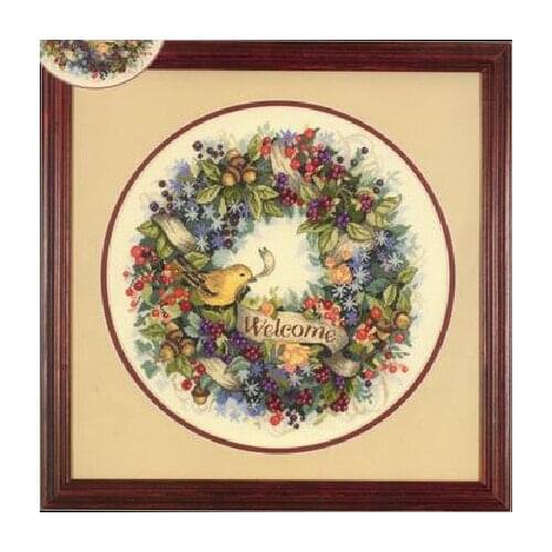 Needlework new year Christmas decoration DIY cross-stitch kits 14ct counted patterns fruit bird wreath flowers European 46*46cm