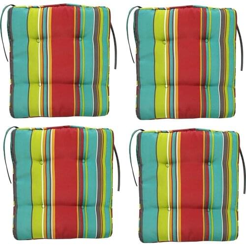 Set Of 4 Striped Dining Chair Pads Thick Square Seat Cushion with Ties for Patio Kitchen, 40x40 cm