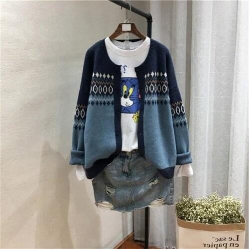 2021 spring and autumn fashion new retro round neck knitted cardigan womens loose long-sleeved sweater top foreign style