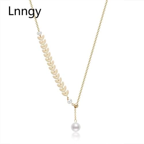 Lnngy Wheat Ear Pearl Pendant Necklace Handmade 14K Gold Filled Choker Boho Collier Femme Kolye Collares Women Jewelry Necklace