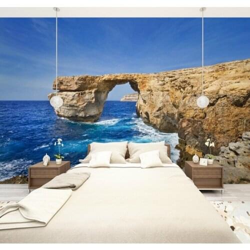 Custom Size 3D Photo Mural Azure Window In Malta Removable Wall Papers Self-adhesive Vinyl Wall Sticker Art Home Decor Mural
