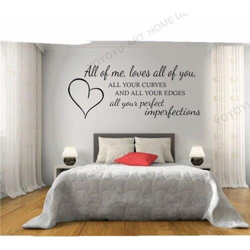 Romantic All Of Me Wall Art Quote Wallpaper Poster Music Lyrics Modern Transfer DIY Decal For Kids Room Door Wall Sticker rb612