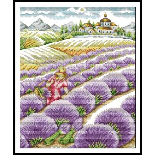 Lavender Field Joy Sunday Counted Cross Stitch Kit DIY Hand Made Embroidery Kits 14ct Printed Canvas 11ct Count Needlework Sets