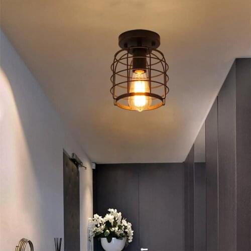 Modern LED Black Industrial Round Frame Ceiling Lights Fixtures Retro Edison Chandelier For Livingroom Kitchen Corridor Lamp E27