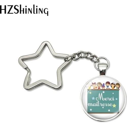 Merci Maitress Glass Cabochon Star Keychains Merci Atsem Quotes Bag Car Keyring Gifts Handmade Accessory