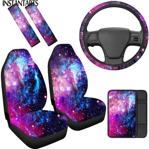 INSTANTARTS Stylish Galaxy Pattern Nonslip Car Seat Covers Universal Steering Wheel Cover Car Center Cover Auto Seat Belt Cover