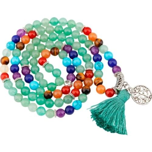 SUNYIK 6mm Green Aventurine 7 Chakra 108 Mala Beads Prayer Stones Bracelet Necklace