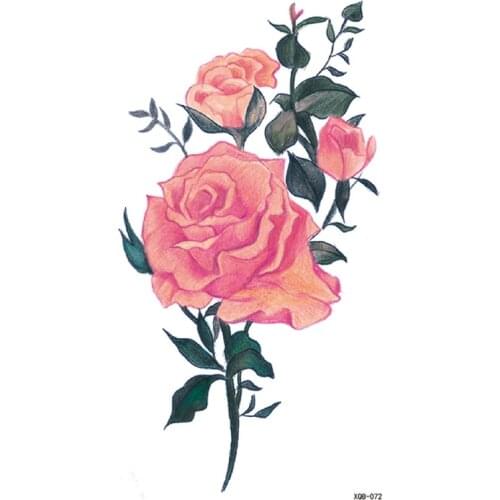 Watercolor Pink Rose Temporary Tattoo for Women Girl Big Flowers Fake Tattoos Stickers Waterproof Tatoo Sexy Body Transfer Tatto