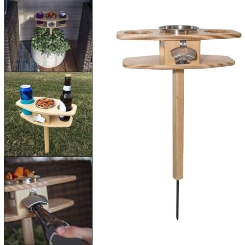 Outdoor Wood Wine Table Lawn Picnic BBQ Beach Party Camping Bottles Rack