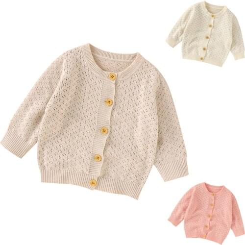 Spring Autumn Newborn Baby Girls Knitting Cardigan Hollow Out Solid Color Long Sleeve Toddler Baby Girl Sweater Kids Cardigan
