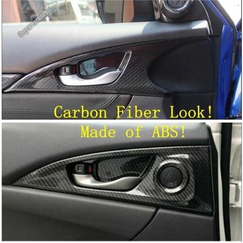 Inner Car Door Pull Doorknob Handle Hand-clasping Bowl Cover Trim Carbon Fiber Look Fit For Honda Civic Hatchback 2020 2021