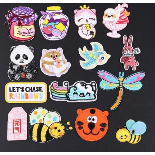 Cartoon animal tiger bee Dragonfly Sloth embroidered garment, Patch, cuffs, neckline, decorative garment, Animal motif, DIY