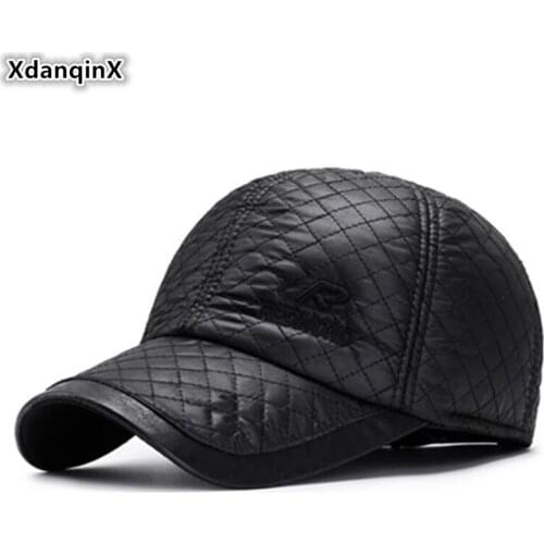 XdanqinX Mens Warm Baseball Caps With Earmuffs Fashion Sports Cap Adjustable Size Thick Warm Earmuff Snapback Cap Winter Hats