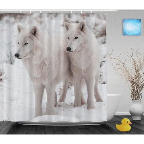 Portrait Of Watchful Arctic Wolfs Bathroom Curtain Protect Nature & Animal Shower Curtains Waterproof Polyester Fabric With Hook