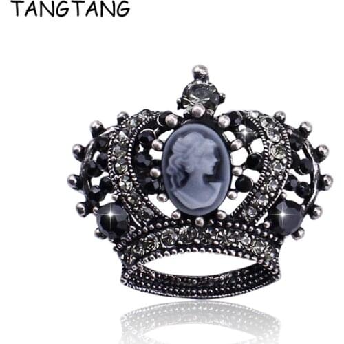 Princess Design Crown Brooches For Women Vintage Beauty Head with Rhinestone Crystal Coat Brooches Pins Antique Jewelry BH8404