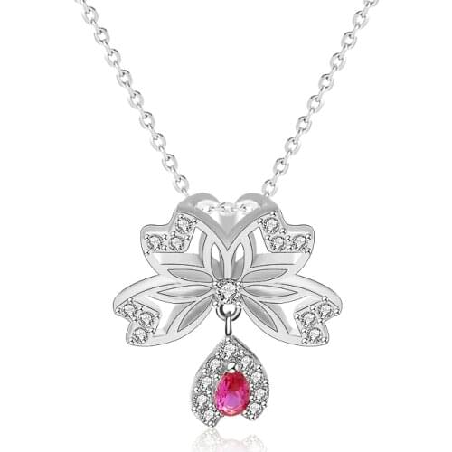 S925 Sterling Silver Cherry Blossom Necklace Female Sweet and Fresh Fashion Design Clavicle Chain