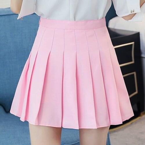 Women Clothes Mini Skirt Summer Pink Kawaii High Waist Sexy Solid Color Plaid Skirt Anime Short Skirt