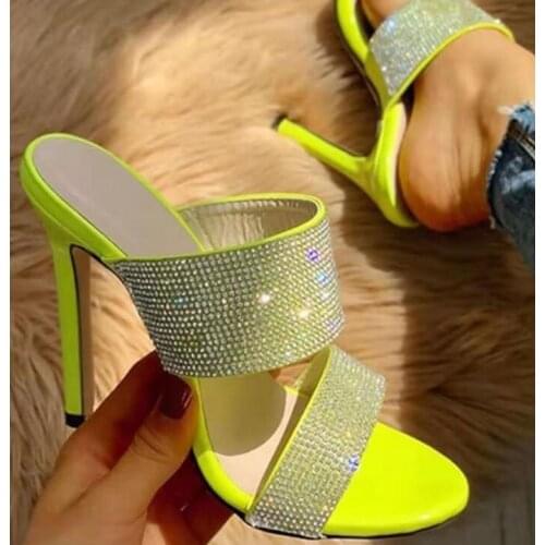 Moraima Snc Newest Crystal Embellished High Heel Sandal Sexy Open Toe Woman Thin Heels Slippers Cutouts Summer Shoes Big Size 42