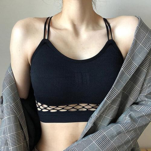 Cross Strap Women Bras Nylon 1Pcs Sexy Camisole Seamless Hollow Out Female Fitness Top Pure Color Women Underwear