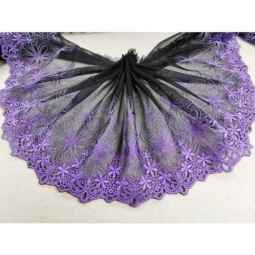 1Meter Embroidered Lace Trim Purple Edge Black Mesh Net Sewing Accessories Craft Handmade for Clothing Bag Decoration
