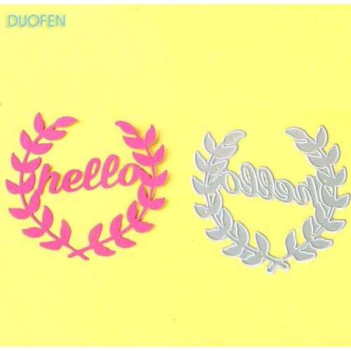 1pc hello and leaves stencil metal Cutting die for DIY craft projects Scrapbook Paper Album Papercraft greeting cards decoration