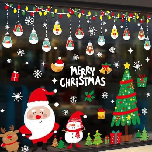 1PC Santa Claus Merry Christmas Decor for Home 2020 Window Sticker Christmas Ornaments