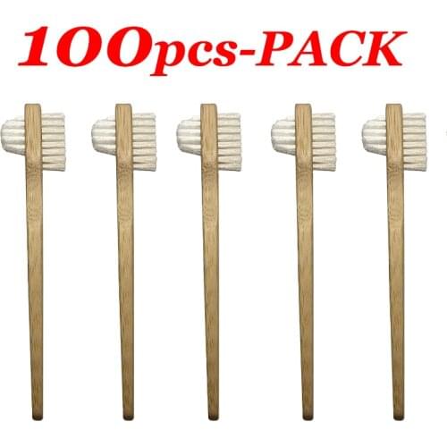 100pcs Eco Friendly Bamboo Orthodontic Double Sided Toothbrushes False Teeth Brush Soft-bristled Oral Care Tools Dropshipping