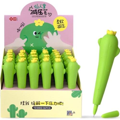 1X Soft Sponge Green Cactus Pressure Relief Gel Pen School Stationery 0.5mm Black