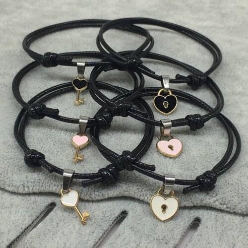 2 pcs/lot Couple Bracelet Alloy Key Heart Lock Charm Bracelet Handmade Jewelry Rope Bracelet Lovers Gifts For Women