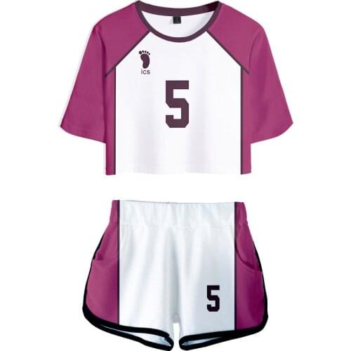 2020 Kpop Anime Haikyuu Cosplay Costume Ushijima Wakatoshi Tracksuit Women Two Piece Set Top and Shorts Clothes Pullover Print