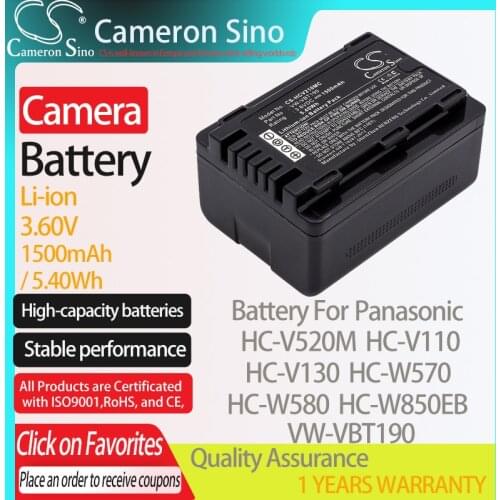 CameronSino Battery for Panasonic HC-V520M HC-V110 HC-V130 HC-W570 HC-W580 fits Panasonic VW-VBT190 Digital camera Batteries