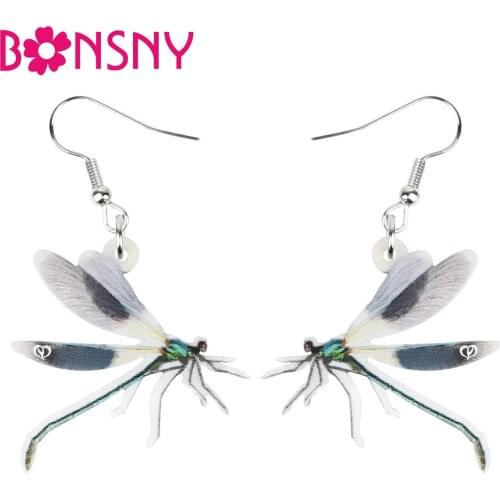 Bonsny Acrylic Dragonfly Earrings Printing Lightweight Insect Animal Dangle Drop Jewelry For Women Girls Summer Gift Decoration