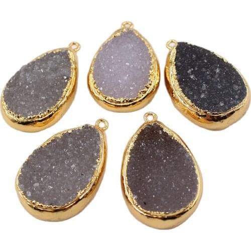 APDGG 5PC Natural White Quartz Crystal Freedom Water drop Gold Plated Connector Pendant For Necklace Pendant Jewelry DIY