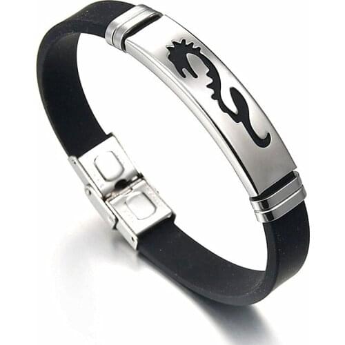 316 Stainless Steel Bracelet Men Dragon Wrist Band Black Resin Grooved Rudder Punk Wristband Stylish Casual Boys' Bangle