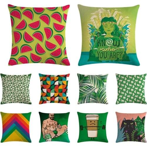 Cool watermelon pattern cushion cover cartoon black cat pillow cover linen car chair sofa fashion home decoration 45x45cm