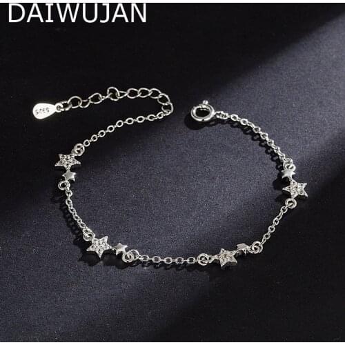 DAIWUJAN Trendy INS 925 Sterling Silver Bracelet For Women Rose Gold Crystal Stars Single Chain Bracelets Wedding Hand Jewelry