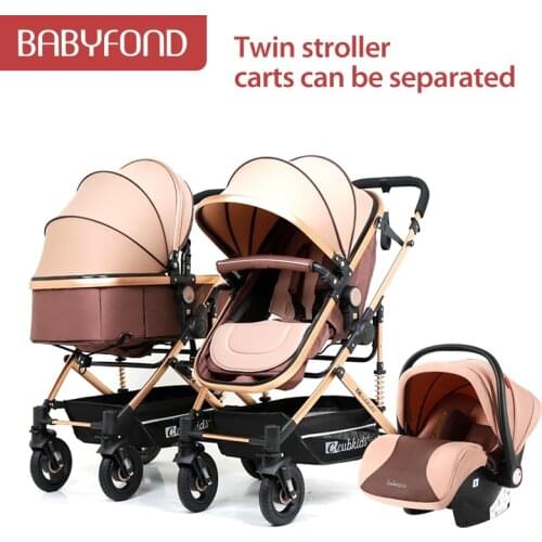 Twin baby strollers can sit lie detachable lightweight folding second child double size treasure trolley with car seat