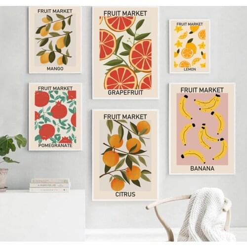 Fruit Market Cherry Lemon Pear Banana Orange Vintage Posters And Prints Wall Art Canvas Painting Wall Pictures Kitchen Decor