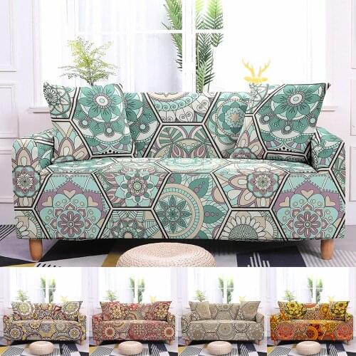 Geometric Flower Slipcovers Stretch Sofa Cover Elastic Sofa Cover For Living Room Couch Cover Sofa Protector 1/2/3/4-Seater