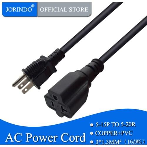 JORINDO 0.32M-1.83M/1FT-6FT,NEMA 5-15P to 5-20R AC power cord,5-20P 3 hole to 5-15P 3 pin Power Extension Cable