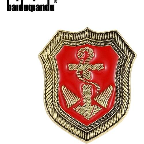 Baiduqiandu Red Enamel Badge Brooches pins Shield Design Brooches For Women And Men Dress Coat Accessories Fashion Jewelry