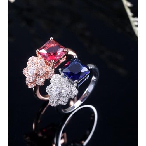 Cellacity Fashion Womens Silver 925 Jewelry Red Blue Zircon Ring Geometry Trendy Female Wedding Rings Size6-10 Gift Wholesale