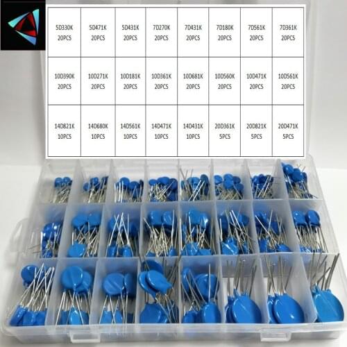 385pcs/lot 24values 5D330K~20D471K Commonly resistors 10D set Varistor Resistor Pack assorted kit BOX
