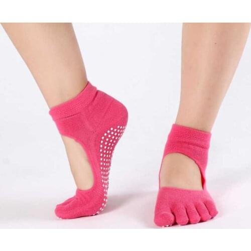 [COSPLACOOL]New Dance Half Toe Ankle Grip Short Backless Pilates Socks Women Non Slip Toe Socks Full Grip Five Finger Meias