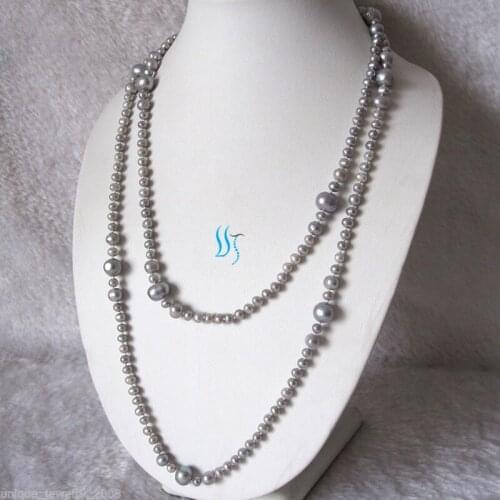 52" 4-10mm Gray Graduated Freshwater Pearl Necklace Strand Cultured Jewelry