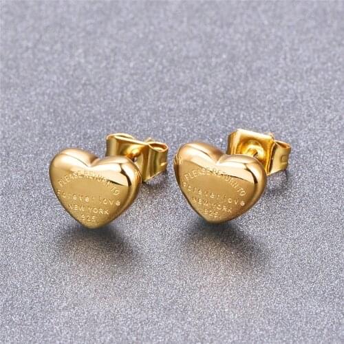 Martick Lovely Heart Stud Earrings Heart Shape Fashion Stud Earrings Brincos For Girl Present Never Fade E198
